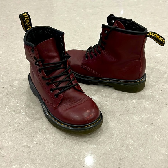 Dr. Martens 1460 kids ankle Maroon Boots sz 1 cherry red leather hightop shoes - Picture 5 of 16